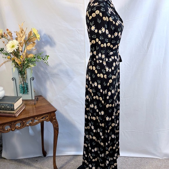 Boden Lavinia Jersey Floral Wrap Midi Dress Black Daisy Tie Waist Size 10💛 - Picture 4 of 10